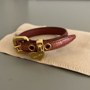 Miu miu pink brown leather bracelet w charm. Purchased used never wore